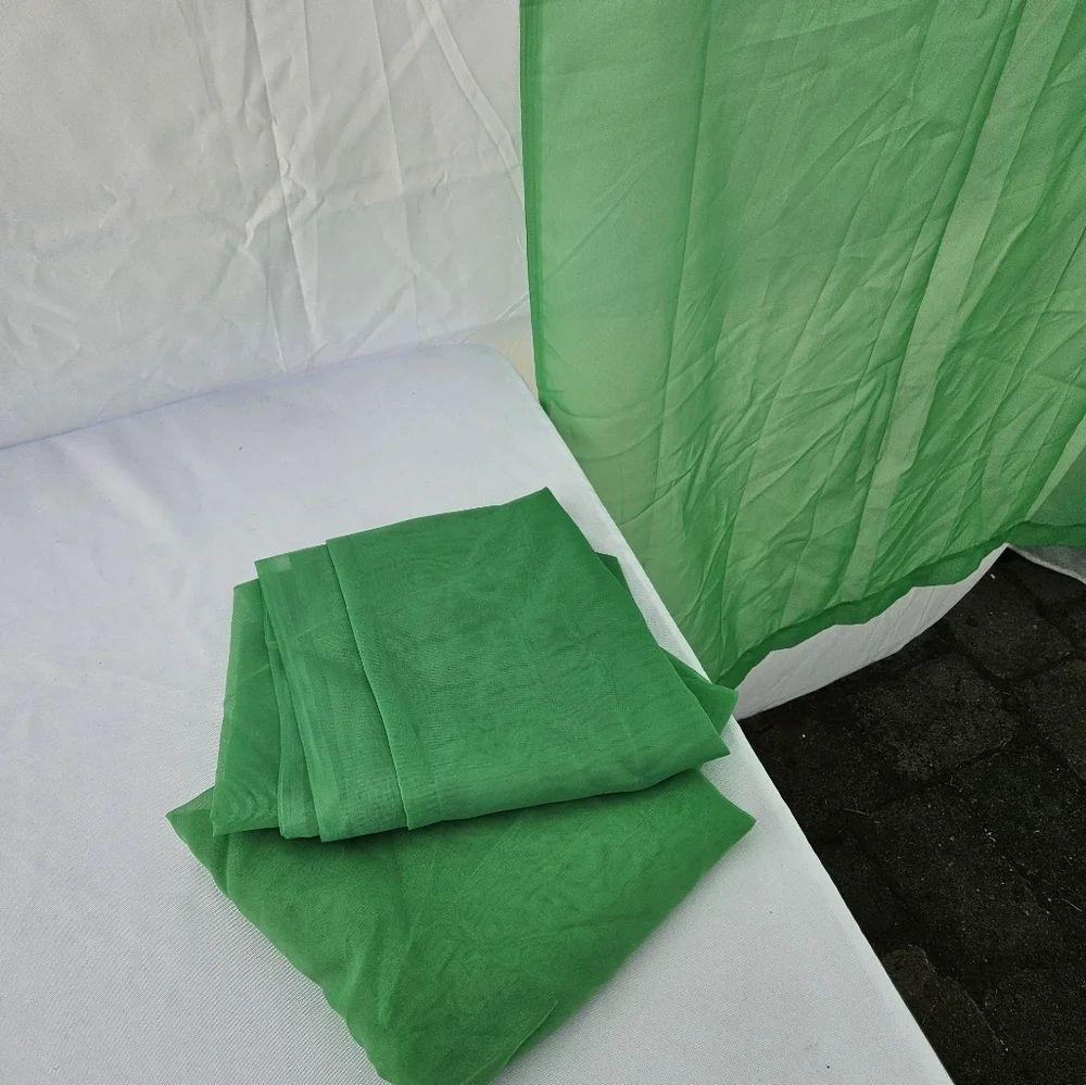 3 Sheer Green Curtain Panels